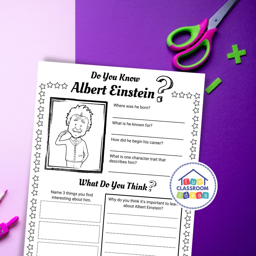 Albert Einstein worksheets coloring page