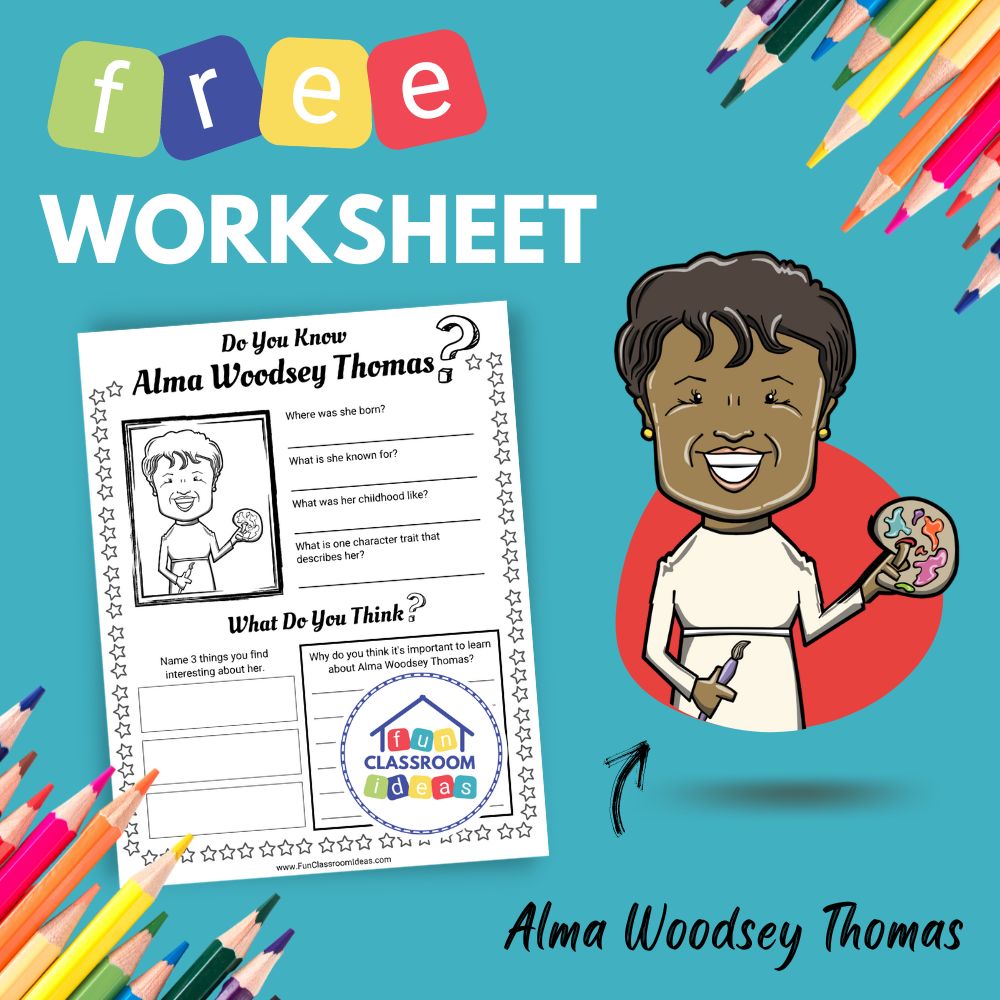 Alma Woodsey Thomas bio worksheet for kids