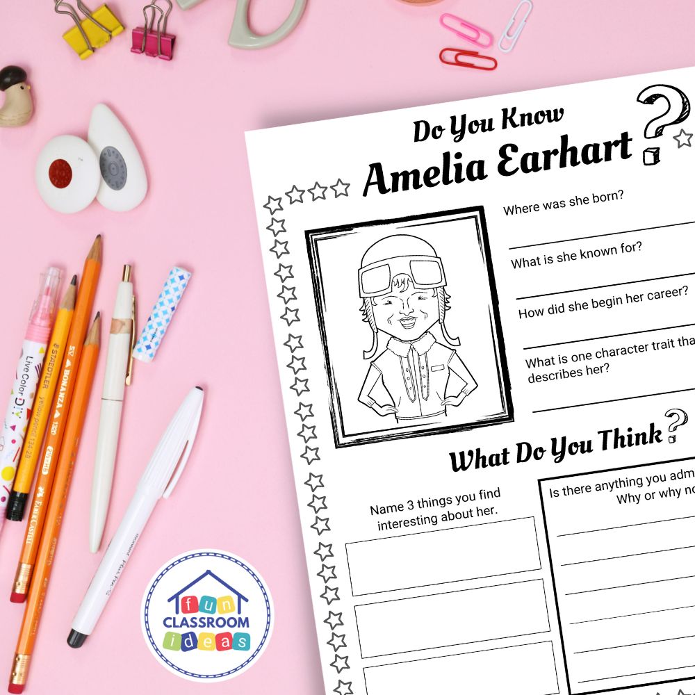 Amelia Earhart worksheets coloring pages