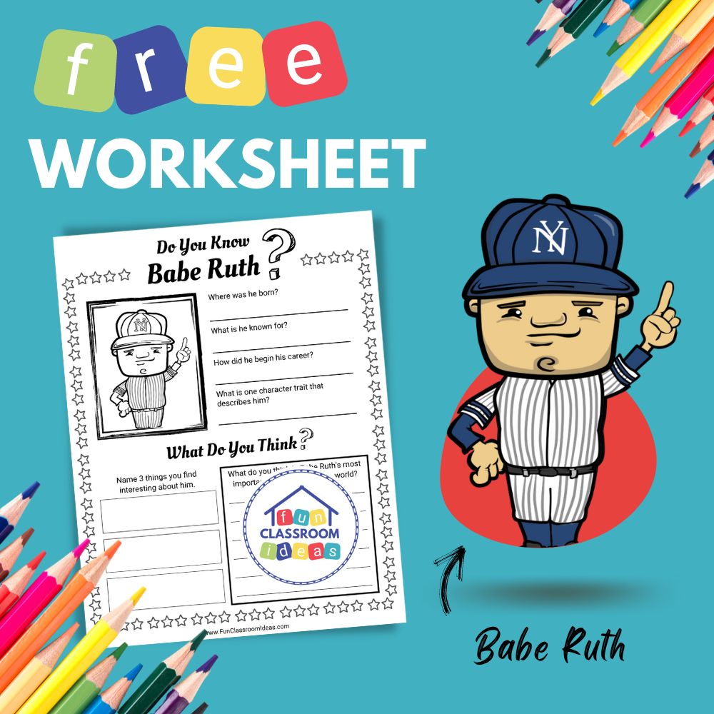 Babe Ruth bio worksheet for kids