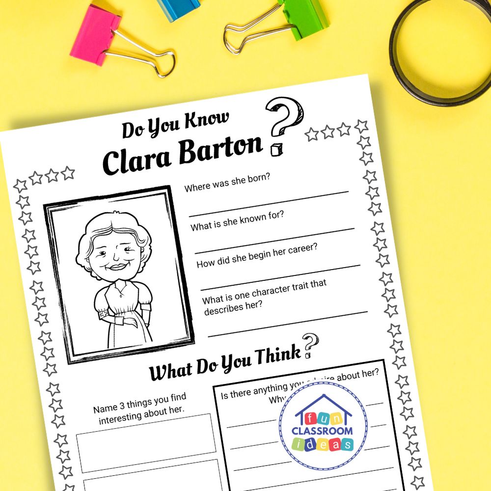 Clara Barton worksheets coloring page