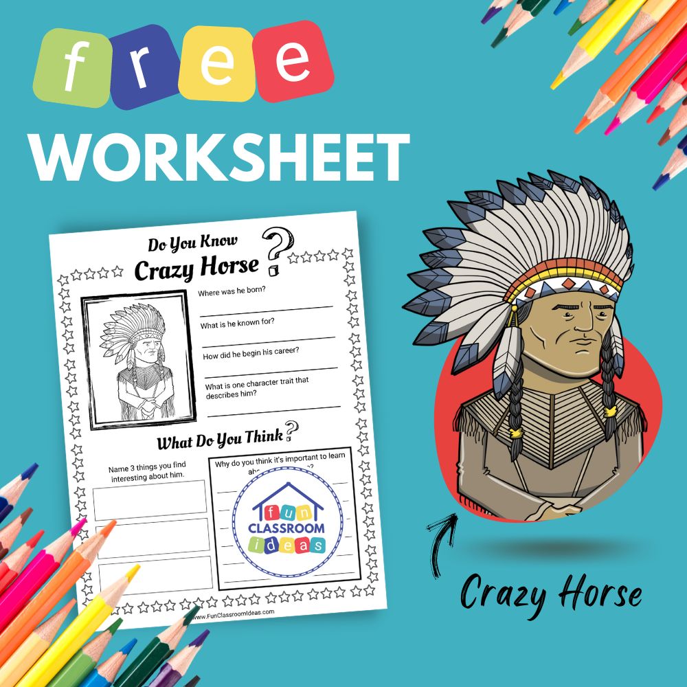 Crazy Horse bio worksheet for kids