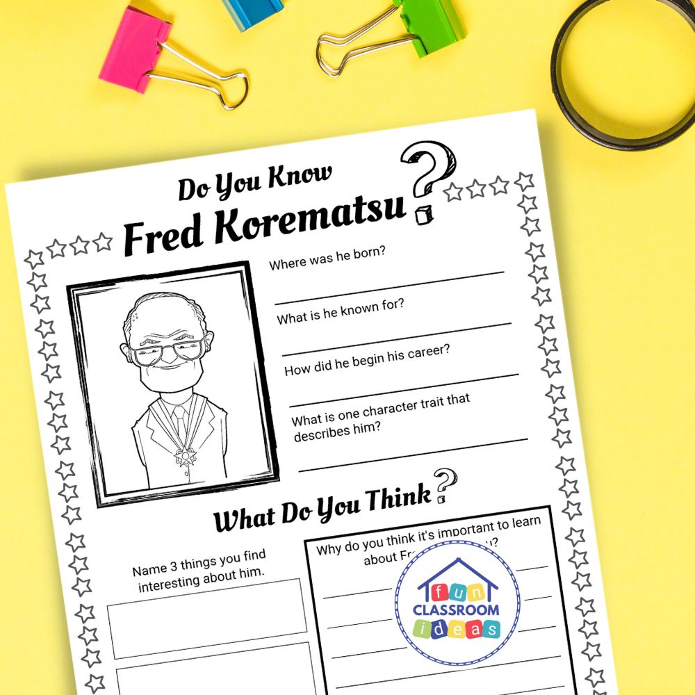 Fred Korematsu worksheets coloring page