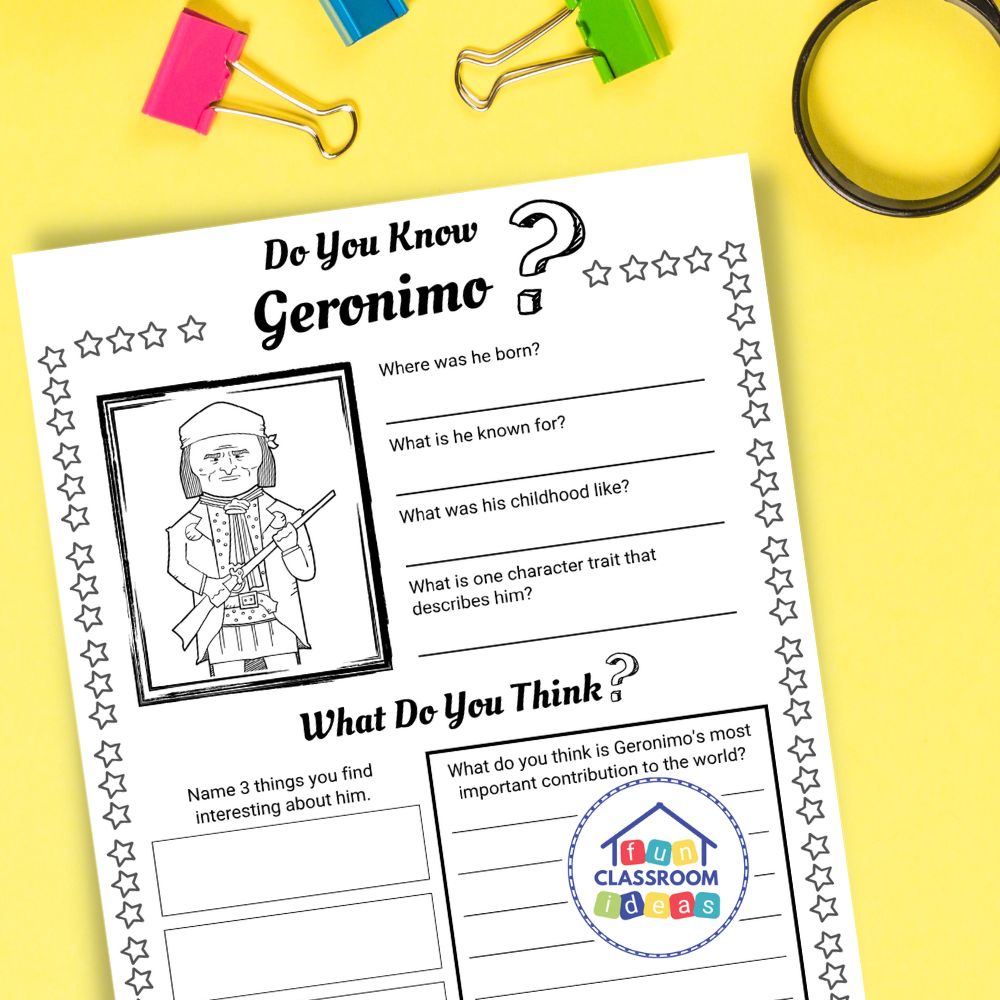 Geronimo worksheets coloring page