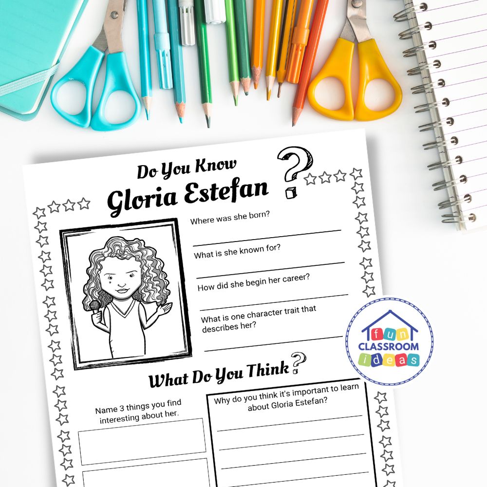 Gloria Estefan handout free for kids