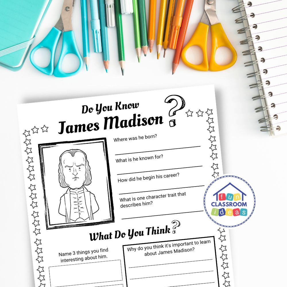 James Madison handout free for kids