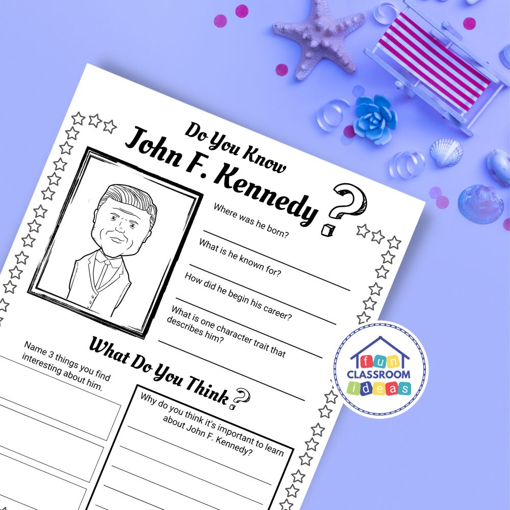 John F. Kennedy worksheets coloring page