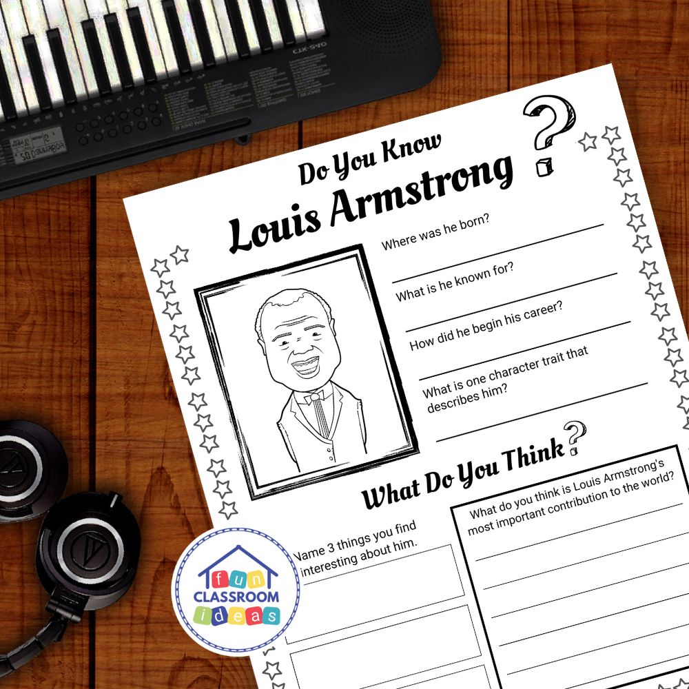 Louis Armstrong worksheets coloring page