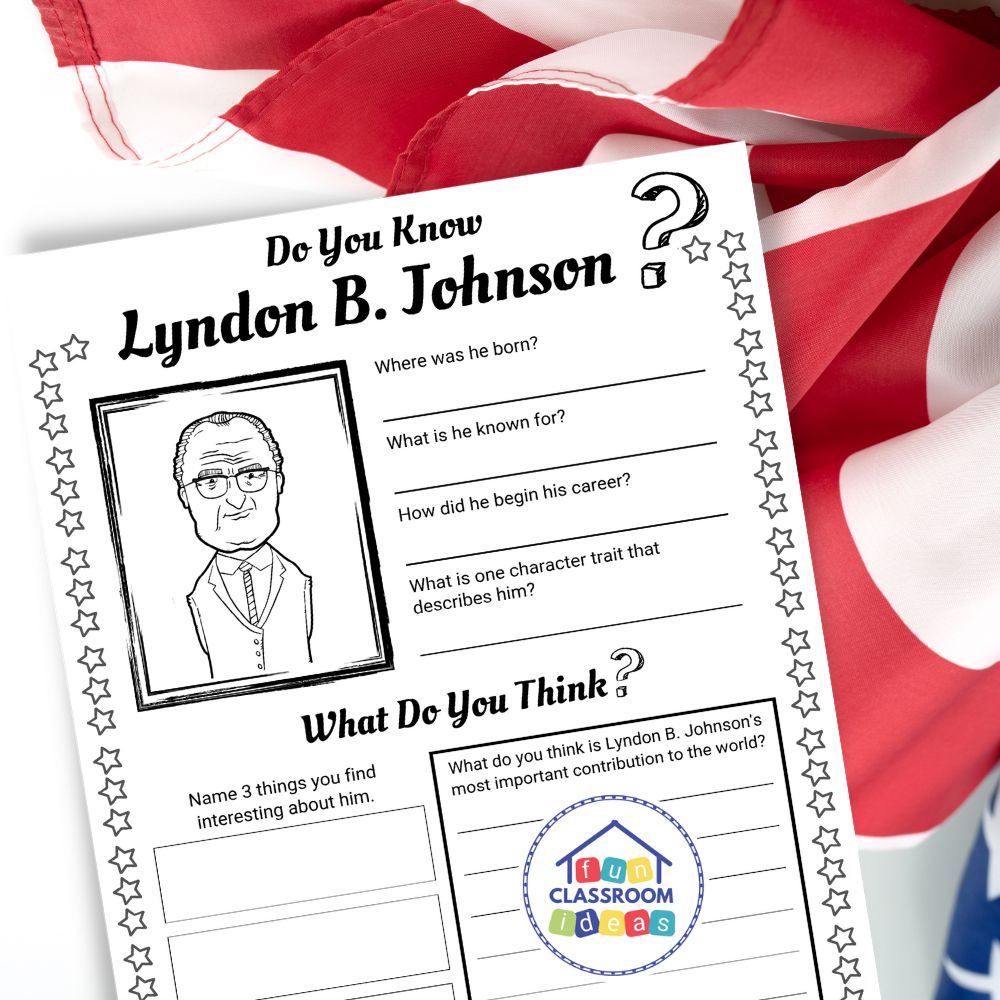 Lyndon B. Johnson worksheets coloring page