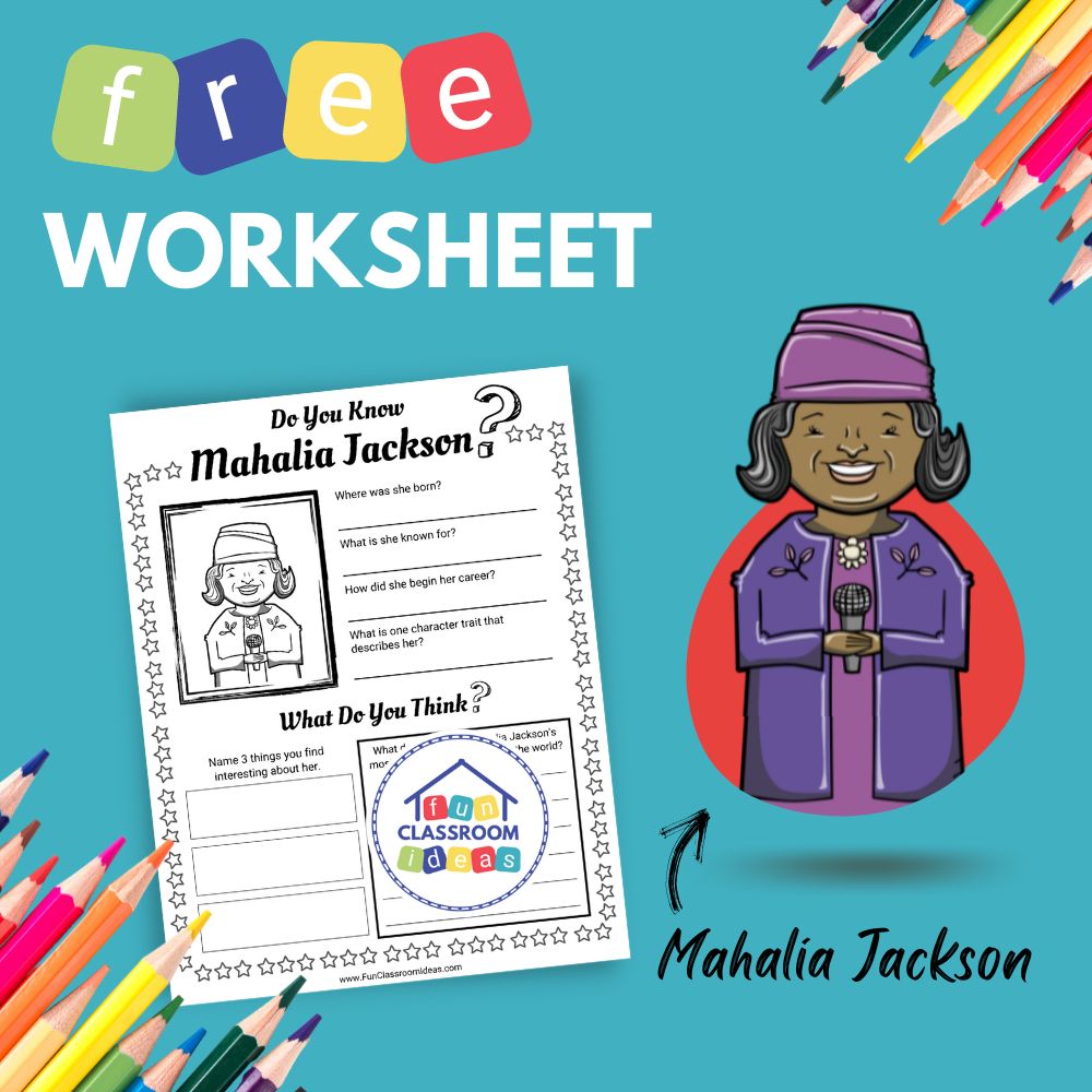 Mahalia Jackson bio worksheet for kids