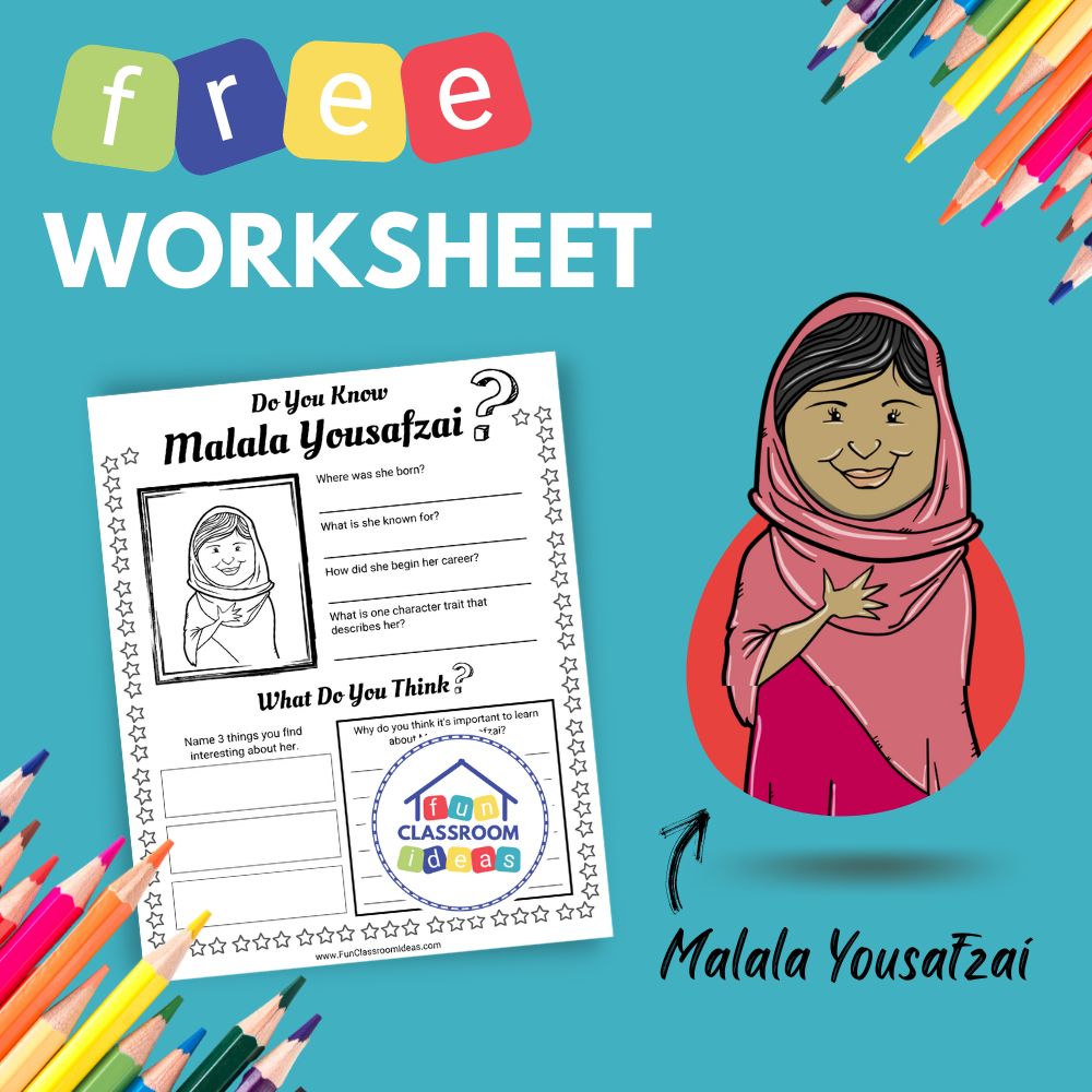 Malala Yousafzai bio worksheet for kids