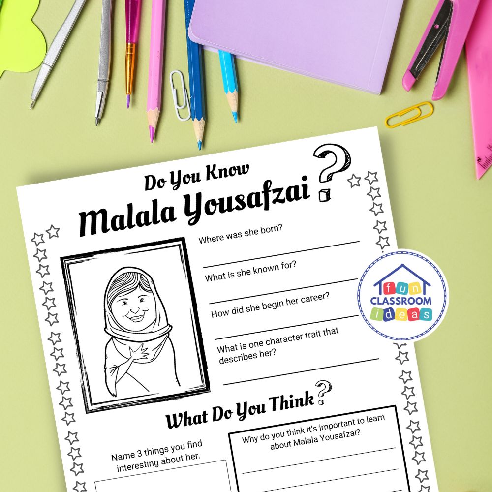 Malala Yousafzai worksheets coloring page