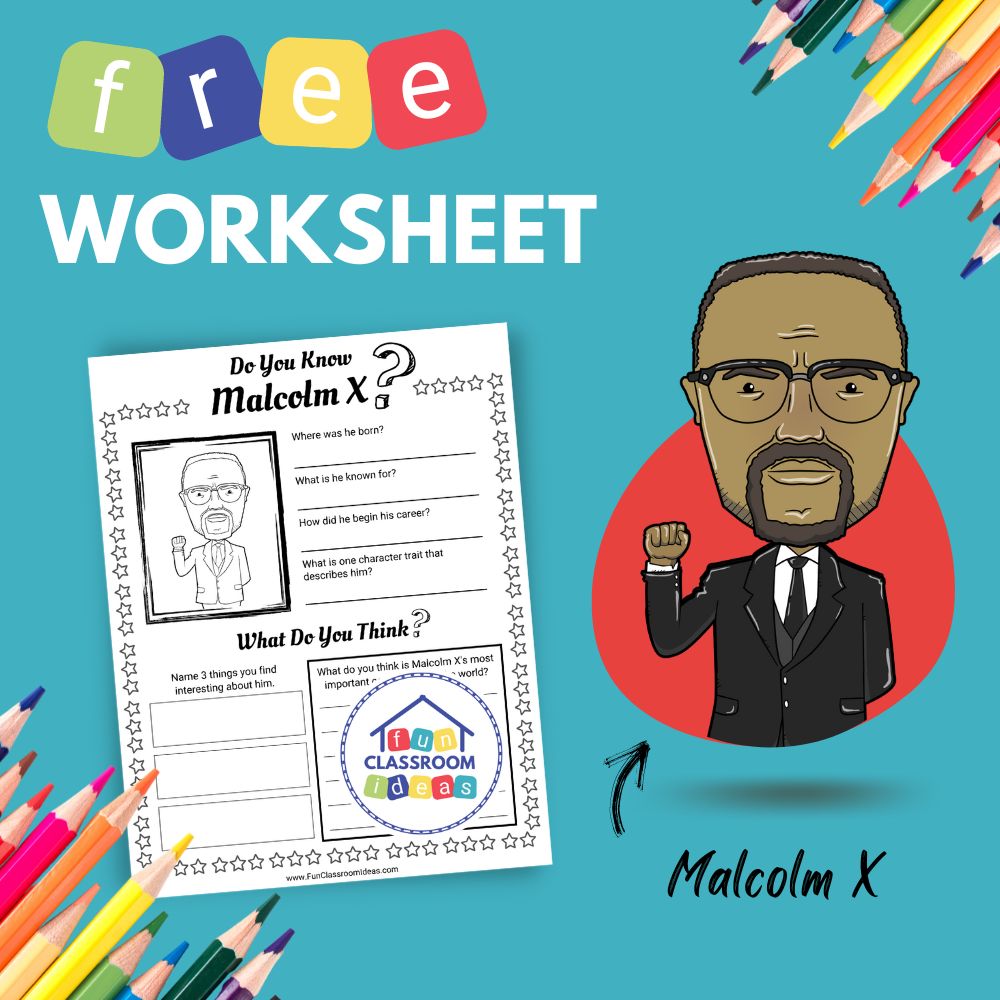Malcolm X bio worksheet for kids