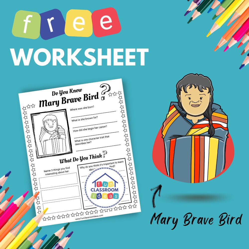 Mary Brave Bird bio worksheet for kids