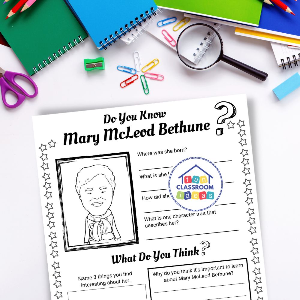Mary McLeod Bethune worksheet elementary
