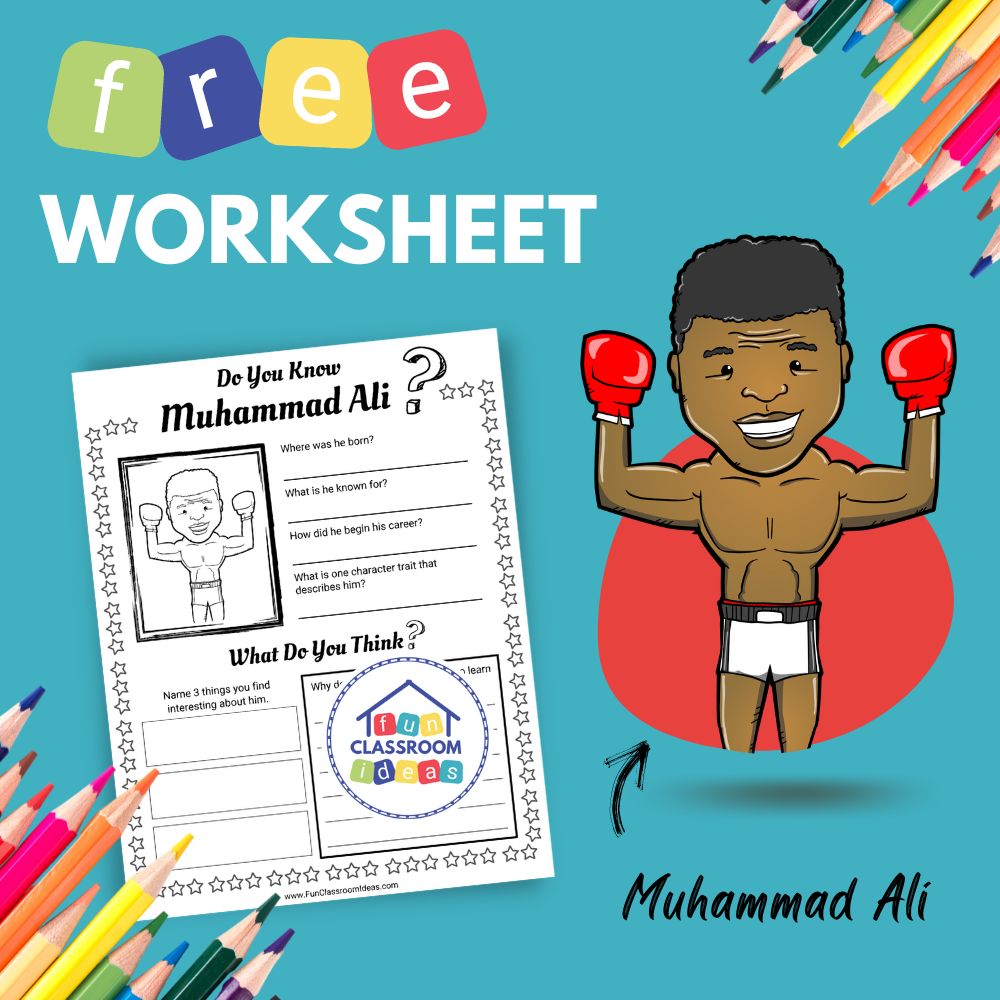 Muhammad Ali bio worksheet for kids