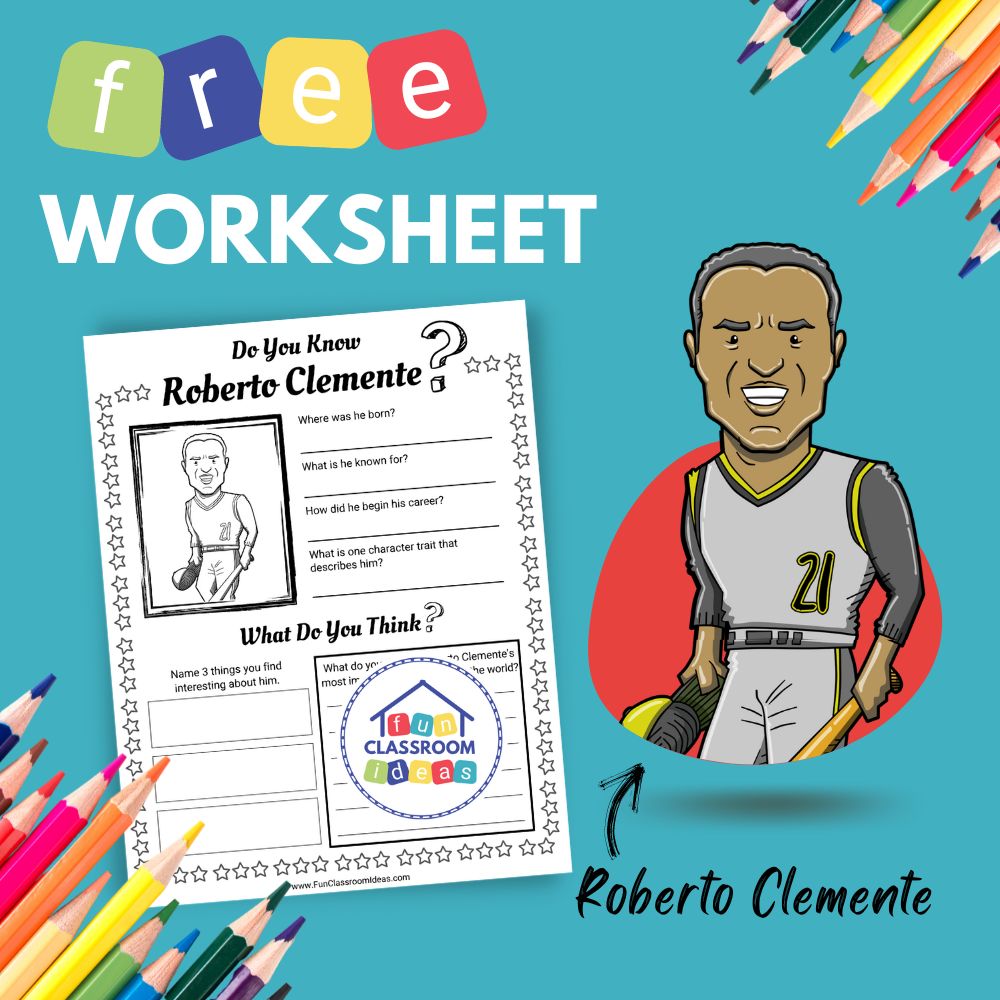 Roberto Clemente bio worksheet for kids