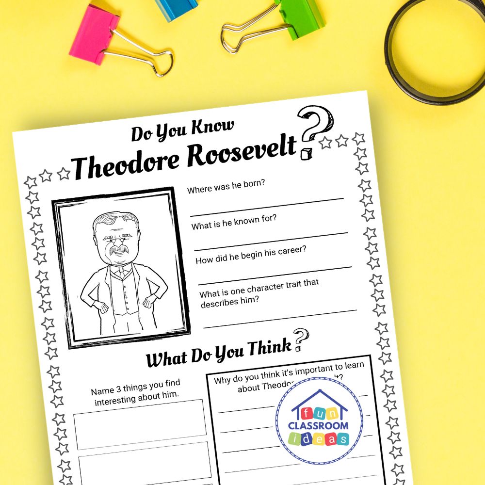 Theodore Roosevelt worksheets coloring page