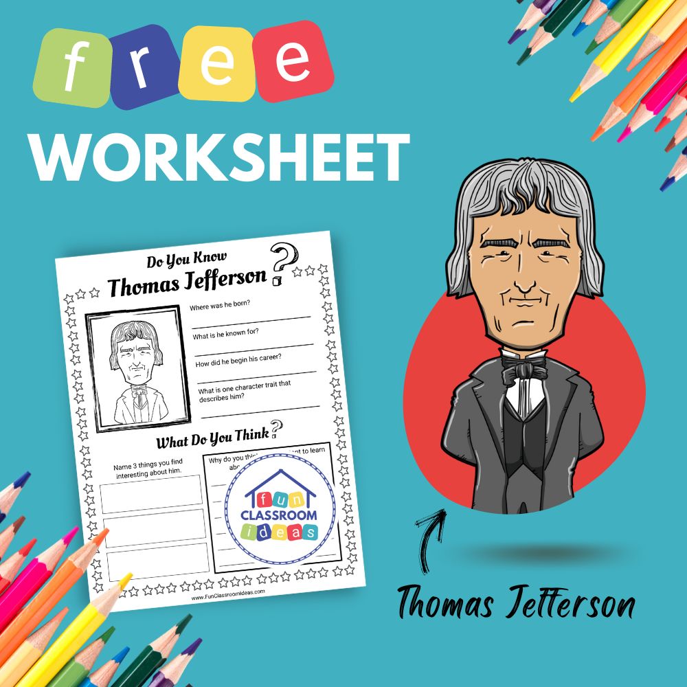 Thomas Jefferson bio worksheet for kids