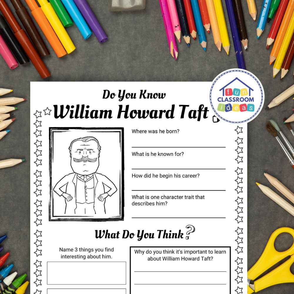 William Howard Taft worksheets coloring page