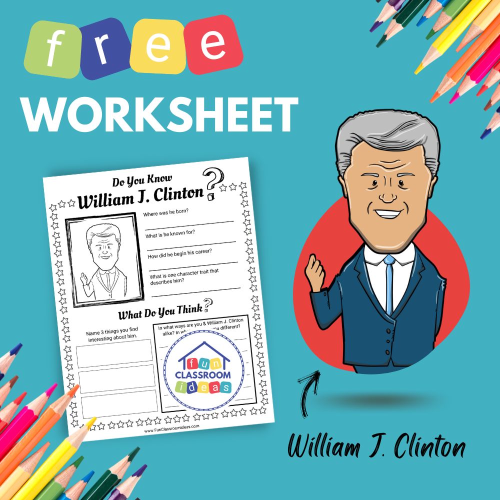 William J. Clinton bio worksheet for kids