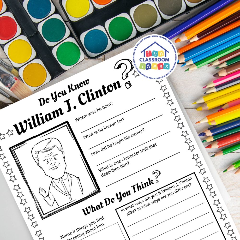 William J. Clinton worksheets coloring page