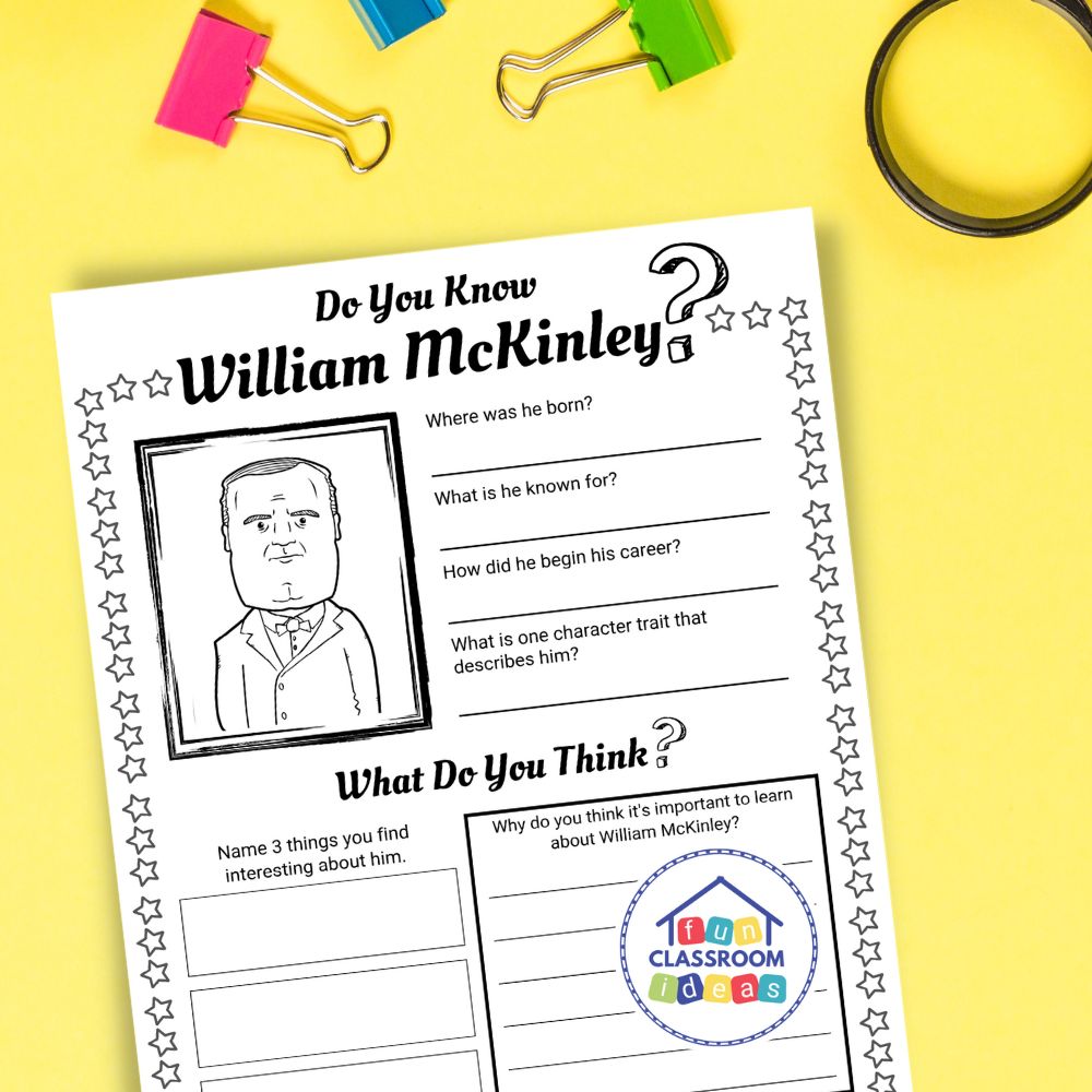 William McKinley worksheets coloring page