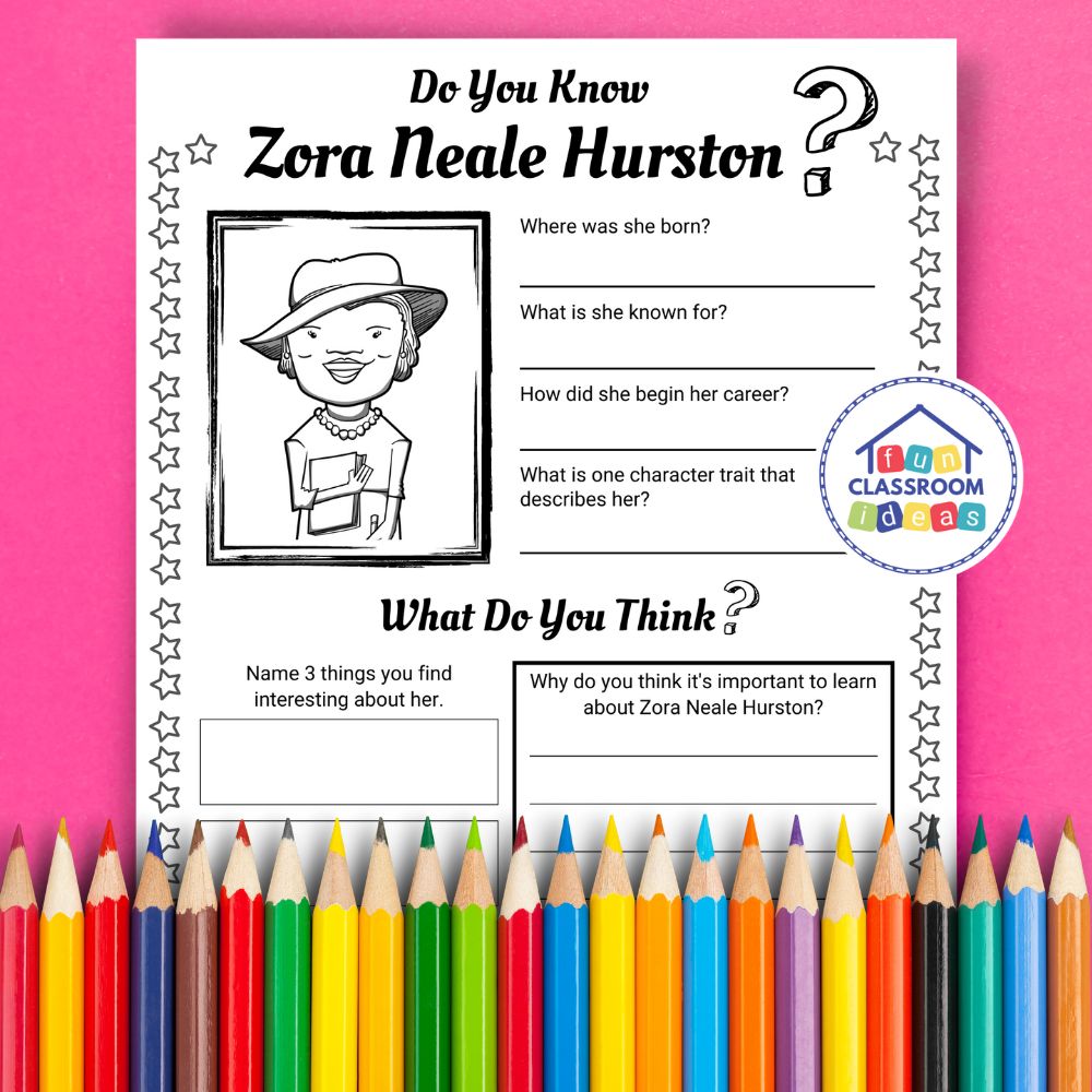 Zora Neale Hurston worksheets coloring page