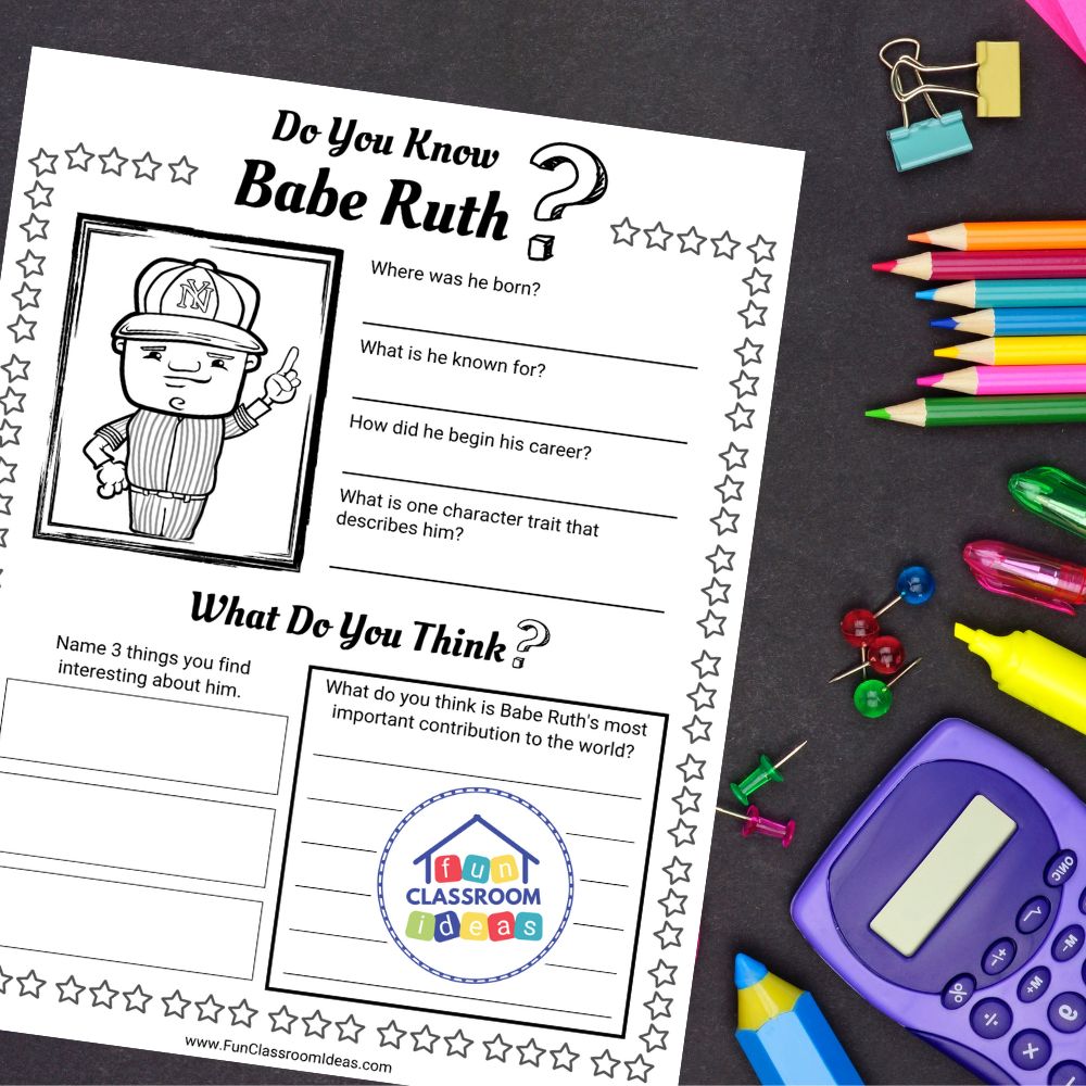 free Babe Ruth worksheet for kids