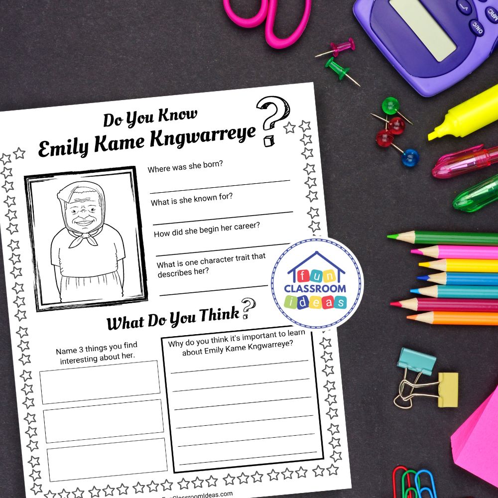 free Emily Kame Kngwarreye worksheet for kids