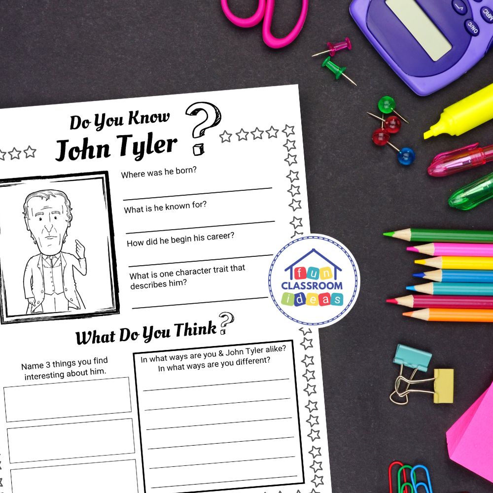free John Tyler worksheet for kids