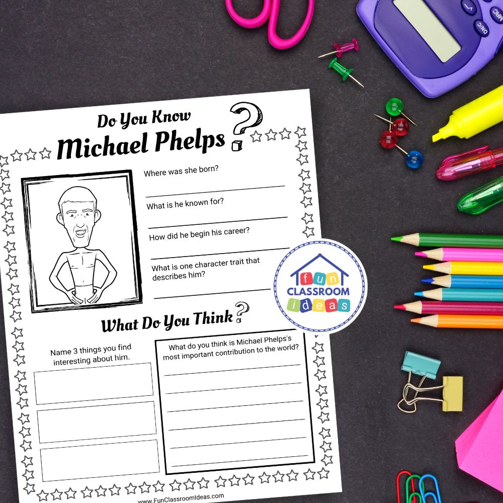 free Michael Phelps worksheet for kids
