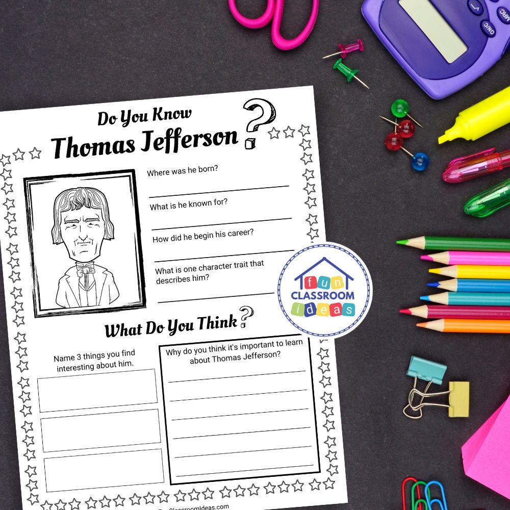 free Thomas Jefferson worksheet for kids